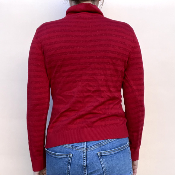 Charter Club Sweater Womens Medium Petite Red Striped Cotton Turtleneck Pullover - Picture 9 of 11